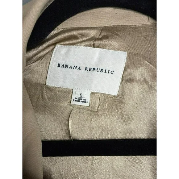 VTG Y2K Banana Republic Women's 6 Tan Two Button Twill Collared Blazer - Picture 3 of 8